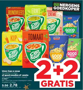 PLUS Unox Cup-a-soup of good noodles of -pasta aanbieding