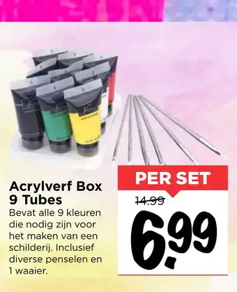 Vomar Voordeelmarkt Acrylverf Box 9 Tubes aanbieding