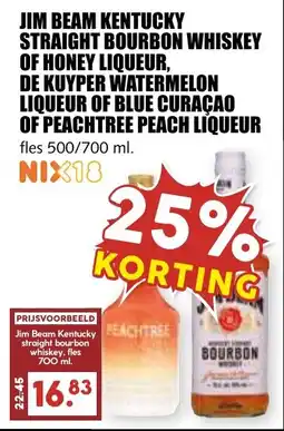 De Boerenschuur Jim beam kentucky straight bourbon whiskey of honey liqueur, de kuyper watermelon liqueur of blue curaçao of peachtree peach aanbieding