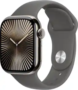 Bol.com Apple Watch Series 10 - Wifi + 4G - 42mm - Natural Titanium Case met Stone Grey Sportbandje - M/L aanbieding