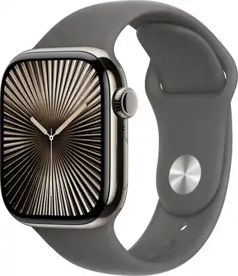 Bol.com Apple Watch Series 10 - Wifi + 4G - 42mm - Natural Titanium Case met Stone Grey Sportbandje - M/L aanbieding