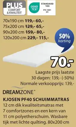 Jysk Kjosen PF40 schuimmatras aanbieding
