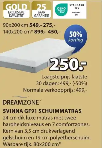 Jysk Svinna GF91 schuimmatras aanbieding