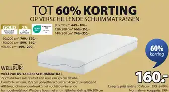 Jysk Wellpur kvita GF85 schuimmatras aanbieding