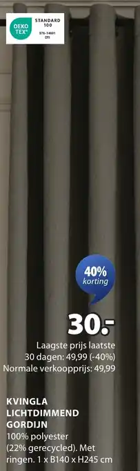 Jysk Kvingla lichtdimmend gordijn aanbieding