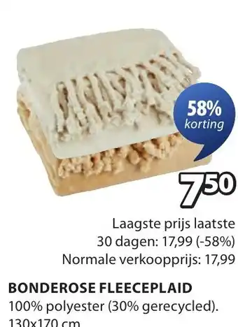 Jysk Bonderose fleeceplaid aanbieding