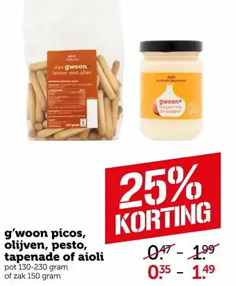 Coop G'woon Picos, olijven, pesto, tapenade of aioli aanbieding