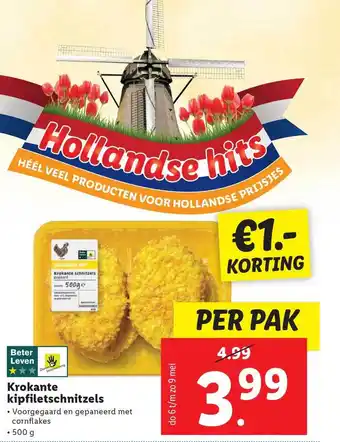 Lidl Krokante kipfiletschnitzels €1.- Korting 500 g aanbieding