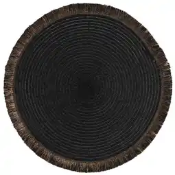 Leen Bakker Placemat Zoë met franjes - zwart - Ø35 cm - Leen Bakker aanbieding