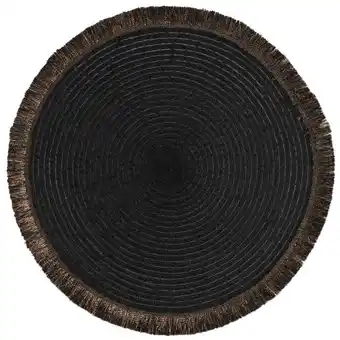 Leen Bakker Placemat Zoë met franjes - zwart - Ø35 cm - Leen Bakker aanbieding