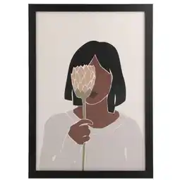 Leen Bakker Poster Vrouw met bloem - MDF/glas - 70x50 cm - Leen Bakker aanbieding