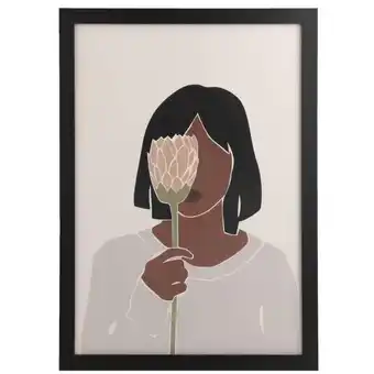 Leen Bakker Poster Vrouw met bloem - MDF/glas - 70x50 cm - Leen Bakker aanbieding