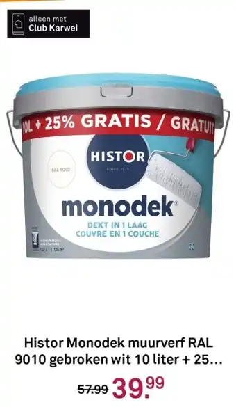Karwei Histor Monodek muurverf RAL 9010 gebroken wit 10 liter + 25 aanbieding