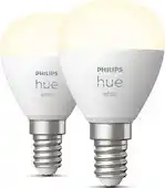 Amazon Philips Hue kogellamp lichtbron E14 Duopack, zachtwit licht, 5,7W, 470 lm, Bluetooth, 2 stuks aanbieding
