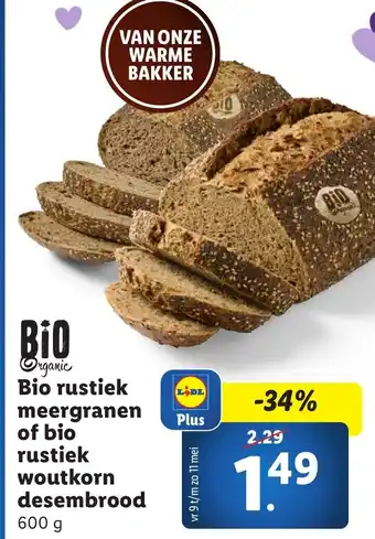 Lidl Bio rustiek meergranen of bio rustiek woutkorn desembrood aanbieding