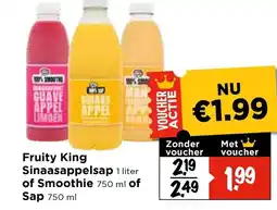 Vomar Voordeelmarkt Fruity King Sinaasappelsap of Smoothie of Sap aanbieding
