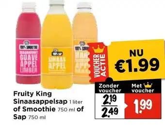 Vomar Voordeelmarkt Fruity King Sinaasappelsap of Smoothie of Sap aanbieding