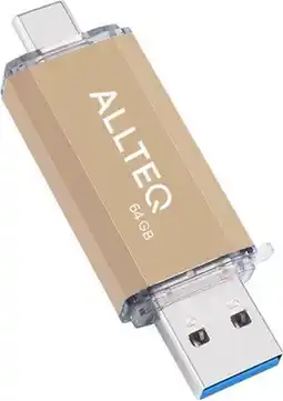 Bol.com USB stick - Dual USB - USB C - 64 GB - Goud - Allteq aanbieding