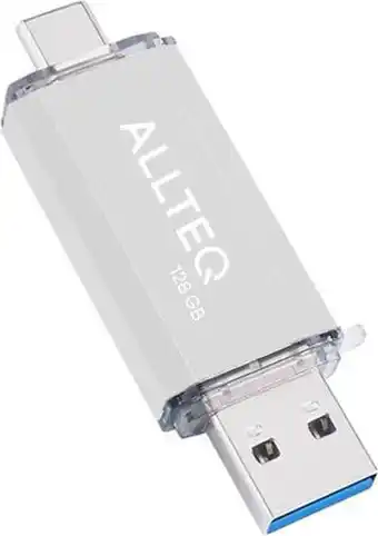 Bol.com USB stick - Dual USB - USB C - 128 GB - Zilver - Allteq aanbieding