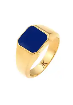 Douglas KUZZOI Heren zegelring blauw basis massief met email in 925 sterlingzilver verguld aanbieding