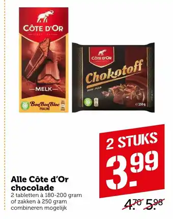 Coop Cote D'or chocolade 2*180-250g aanbieding