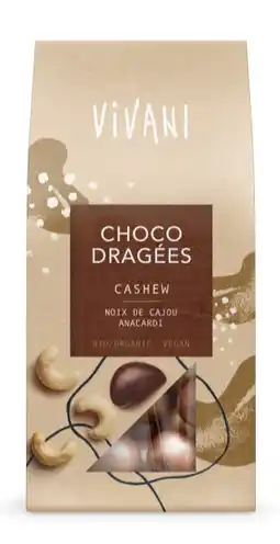 De Online Drogist Vivani Choco Dragées Cashew 75GR aanbieding