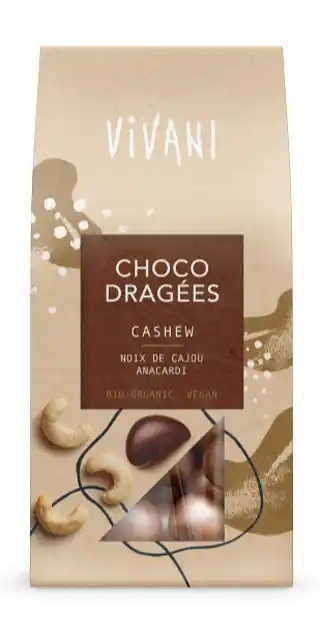 De Online Drogist Vivani Choco Dragées Cashew 75GR aanbieding