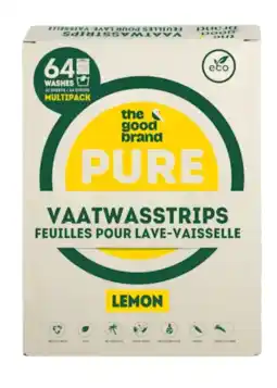 De Online Drogist The Good Brand Pure Vaatwasstrips Lemon 64ST aanbieding