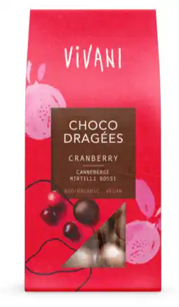De Online Drogist Vivani Choco Dragées Cranberry 75GR aanbieding