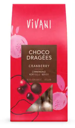 De Online Drogist Vivani Choco Dragées Cranberry 75GR aanbieding
