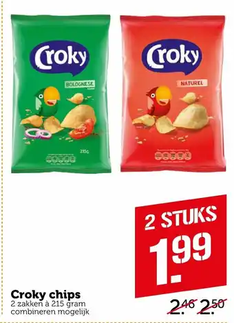 Coop Croky chips 2*215g aanbieding