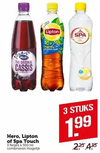 Coop Hero, Lipton of Spa Touch 3*500ml aanbieding