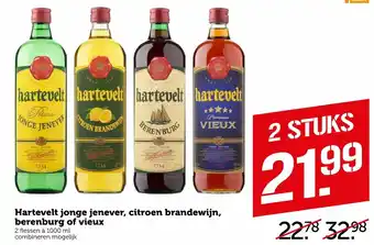 Coop Hartevelt jonge jenever, citroen brandewijn, berenburg of vieux 2*1L aanbieding