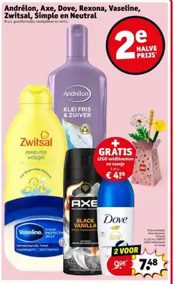 Kruidvat Andrélon, Axe, Dove, Rexona, Vaseline, Zwitsal, Simple en Neutral aanbieding