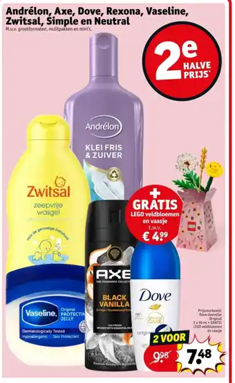 Kruidvat Andrélon, Axe, Dove, Rexona, Vaseline, Zwitsal, Simple en Neutral aanbieding