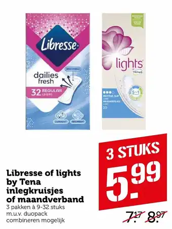 Coop Libresse of Lights by Tena maandverband of inlegkruisjes 3*9-32st aanbieding