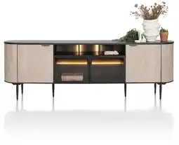 Xooon Aramon, Dressoir 240 Cm. - 2-Deuren + 2-Glasdeuren + 3-Niches (+ LED) aanbieding