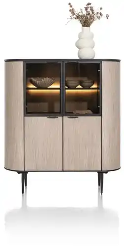 Xooon Aramon, Highboard 125 Cm. - 2-Deuren + 2-Glasdeuren (+ LED) aanbieding