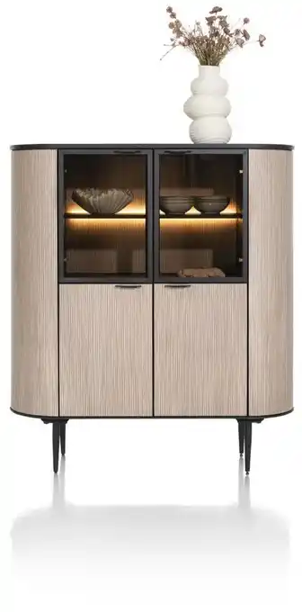 Xooon Aramon, Highboard 125 Cm. - 2-Deuren + 2-Glasdeuren (+ LED) aanbieding