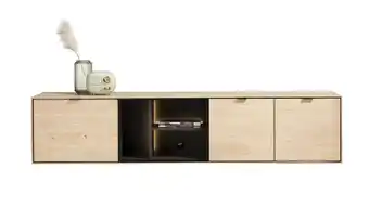 Xooon Elements, Lowboard 210 Cm. - Hang + 2-Deuren + Klep + 3-Niches + Led - Natural aanbieding