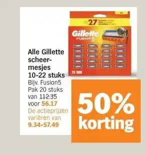 Albert Heijn Alle Gillette scheer- mesjes 10-22 stuks aanbieding