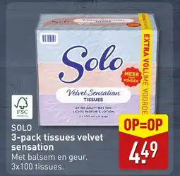 ALDI Solo 3 pack tissues velvet sensation aanbieding