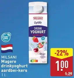 ALDI Milsani magere drinkyoghurt aardbei kers aanbieding