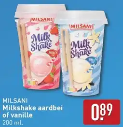 ALDI Milsani Milkshake aardbei of vanille aanbieding