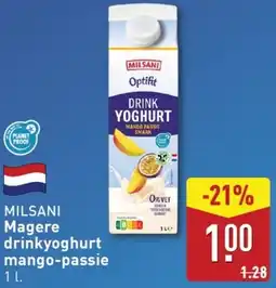 ALDI Milsani Magere drinkyoghurt mango passie aanbieding