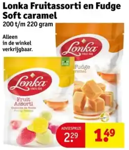 Kruidvat Lonka Fruitassorti en Fudge Soft caramel aanbieding