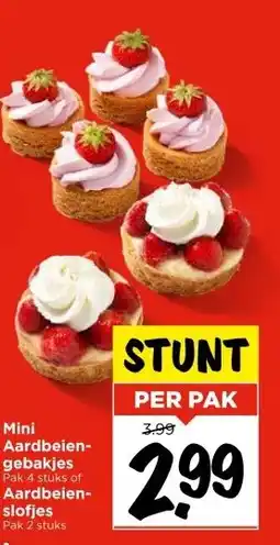 Vomar Voordeelmarkt Mini Aardbeien- gebakjes Pak 4 stuks of Aardbeien- slofjes Pak 2 stuks aanbieding