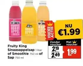 Vomar Voordeelmarkt Fruity King Sinaasappelsap 1 liter of Smoothie 750 ml of Sap 750 ml aanbieding