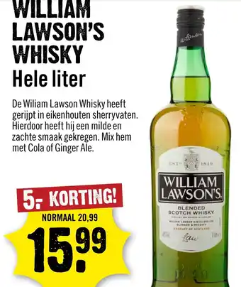 Dirck 3 William lawson's whisky aanbieding