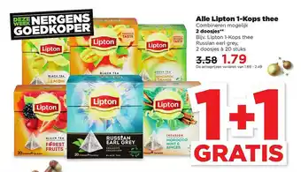 PLUS Alle Lipton 1-Kops Thee 1+1 Gratis aanbieding